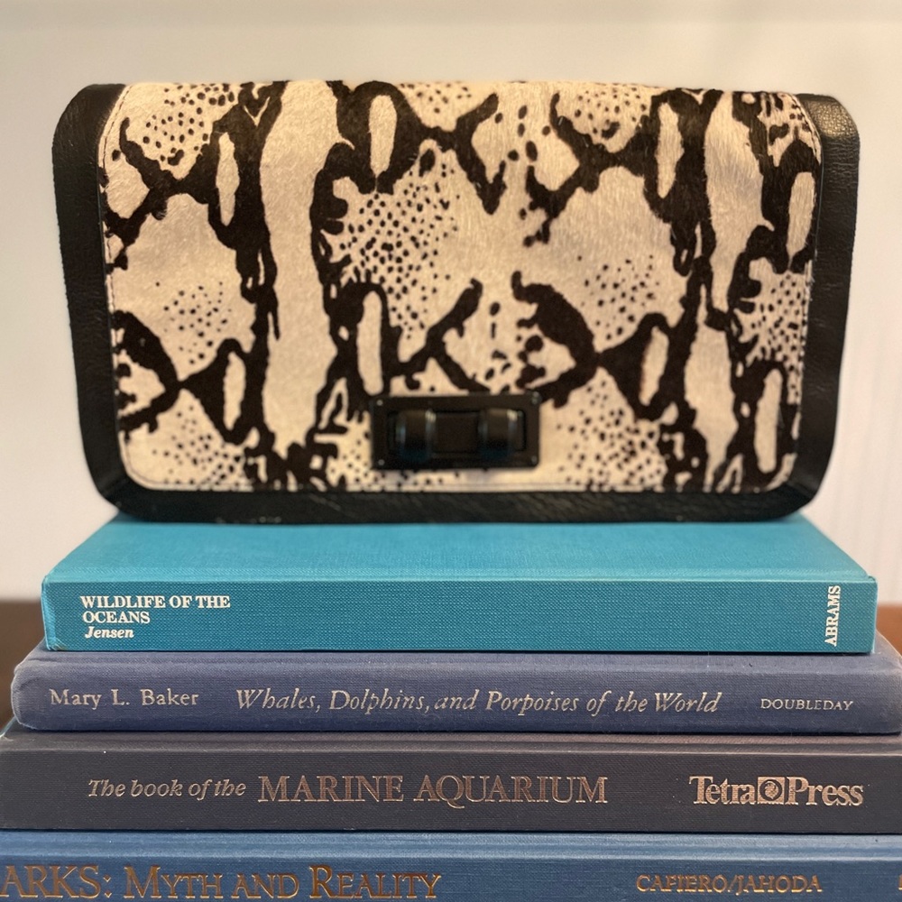 BCBG MAXAZRIA Sophia Snake Print Calf Hair Clutch Bag